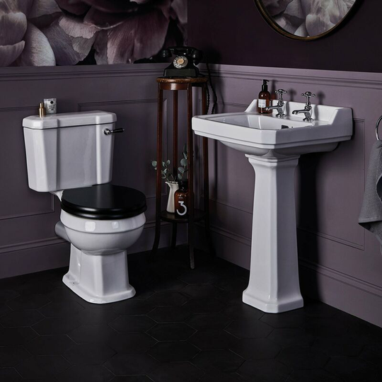 Fitzroy Bathroom Suite Close Coupled Toilet and Basin 560mm 2 Tap Hole - Bayswater