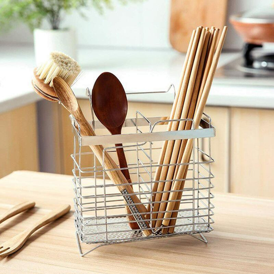 Stainless Steel Hanging Utensil Drying Rack Rectangular Spoons Chopsticks Drainer Basket Flatware Storage Drainer Container