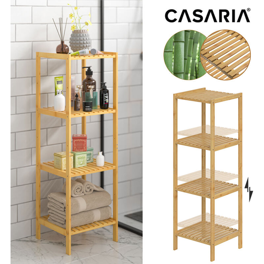Bathroom Wooden Bamboo Rack Brown Kitchen Shelf Standing Bathroom Shelf Bath Wood Brown Shoe Cabinet Basement Hallway Storage Robust Versatile 4