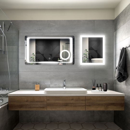 Elegant - Bathroom led Mirror Modern Wall Mounted Rectangular Bathroom Mirror 600x500mm + 1000x600mm with Demister Pad Shaver Socket