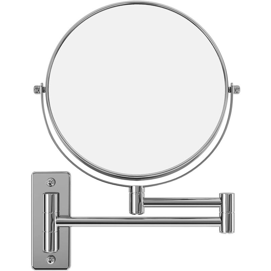 Perlerare - 8 Inch Double Sided led Makeup Mirrors, Wall Mounted Magnifying Mirror, 360°Swivel, Chrome Surface, Extendable, Powered by 4 aaa