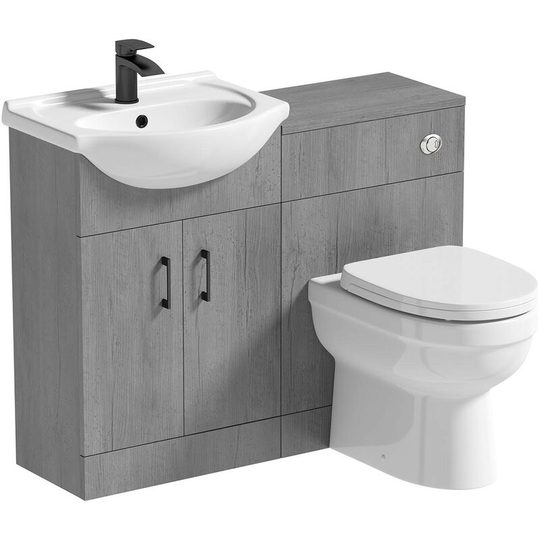 Lea concrete 1155mm combination with black handle and Eden back to wall toilet with seat - Grey - Orchard