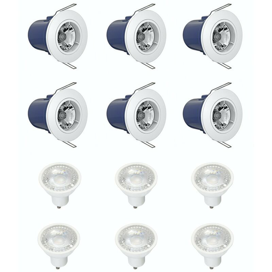 Forum - fixed fire rated downlight pack of 6 with warm white bulbs in white - White