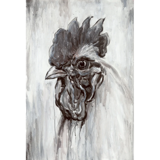 Bw Painted Rooster - Wrapped Canvas Painting