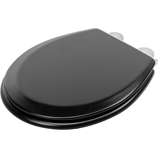 Wooden Toilet Seat Soft Close Flexi Fit Bathroom Luxury Accessory Matt Black - Black