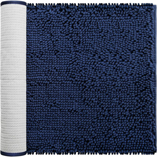Navy room Rug, Chenille Mat, Non-Slip, Soft Shaggy, Ultra Water Absorbent, Machine-Washable Shower Rug for room Bedroom, 20 x 32 Inches Navy