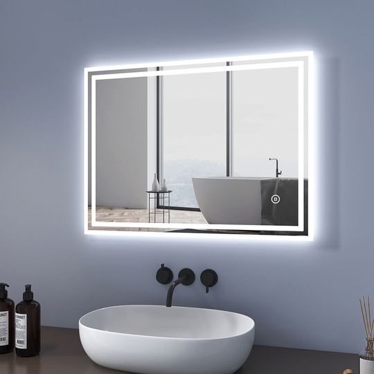 Led Bathroom Mirror 80x60cm, Illuminated Bathroom Mirrors with Touch & Demister, IP44 Rated - 80x60x3.5cm | Touch + Demister - Meykoers