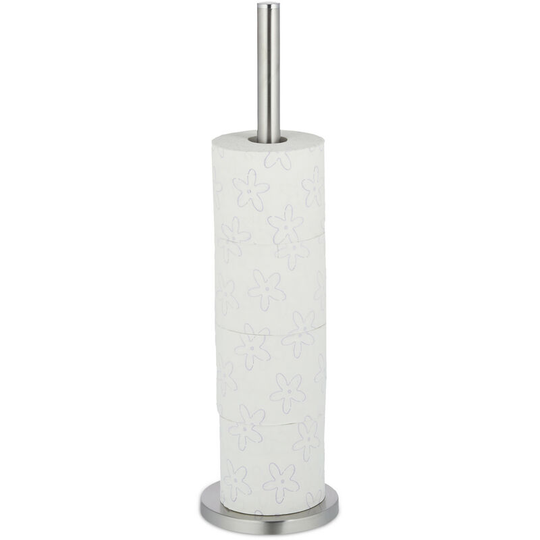 Relaxdays Toilet Paper Storage Holder, For 5 Rolls, Freestanding, Metal, Spare Rack, HxD: 55 x 15 cm, Silver