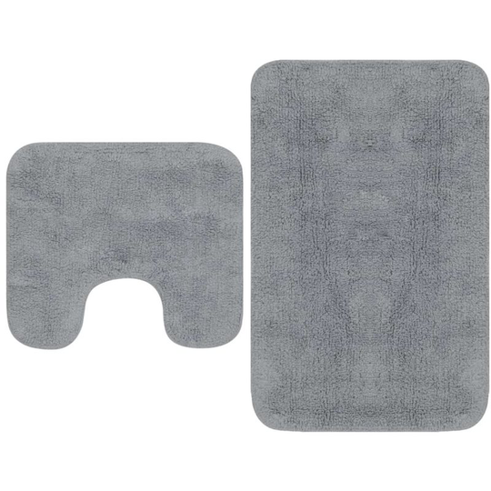 Bathroom Mat Set 2 Pieces Fabric Grey