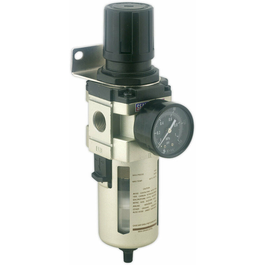 Loops - Workshop Air Supply Filter & Regulator - Auto Drain Valve - 140cfm Max Airflow