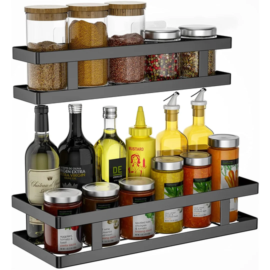 Bathroom Organiser, Shower Storage Shelf Hanging Spice Racks Wall Mounted Kitchen Organization No Drill Stainless Steel 2Pack Black