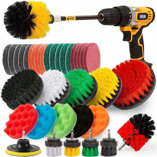 38 Pieces Electric Drill Cleaning Brush Attachment, Drill Brush Kit with Scrubber Pads and Polishing Sponge Pad for Car Tires Bathroom Bathtub