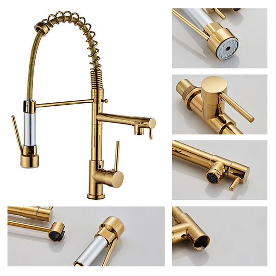 LITZEE Kitchen Tap with Extensible Spray Black Sink Taps 360° Swivel Spiral Spring Kitchen Mixer Tap, Single Lever Cold and Hot Sink Mixer Available