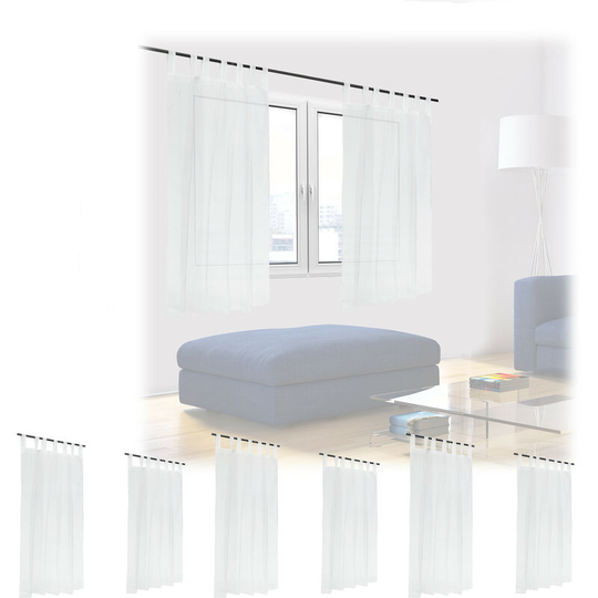 Set of 8 Relaxdays Curtains, HxW: 145x140 cm, Semi-transparent, Decorative, Living Room & Bedroom, with Loops, White