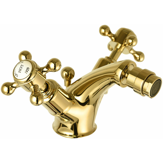 JTP Grosvenor Cross Bidet Mixer Tap with Pop Up Waste - Antique Brass
