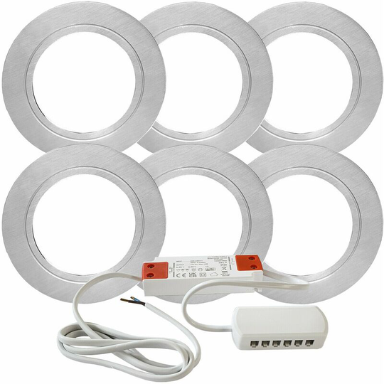 Loops - 6x chrome Round Flush Under Cabinet Kitchen Light & Driver Kit - Natural White led