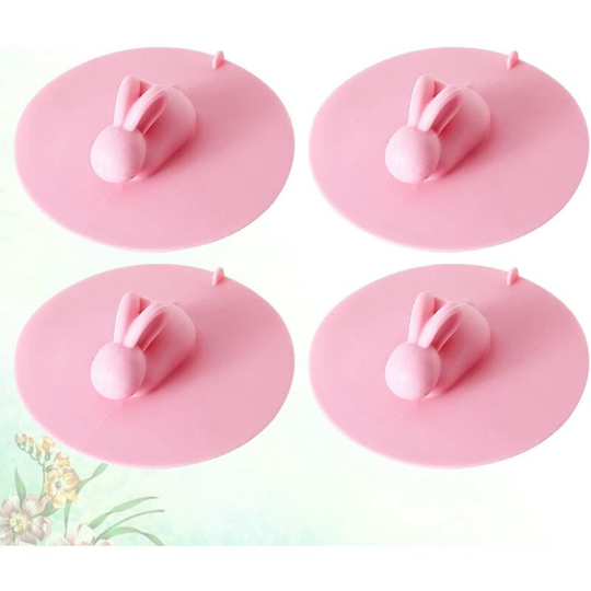 4pcs Bathroom-Pink, Kitchen Rabbit Plug,sinks Style Bathroom Laundry Cover Drain, Strainer Plug Stopper Design Shower for Sealing Hair and Floor