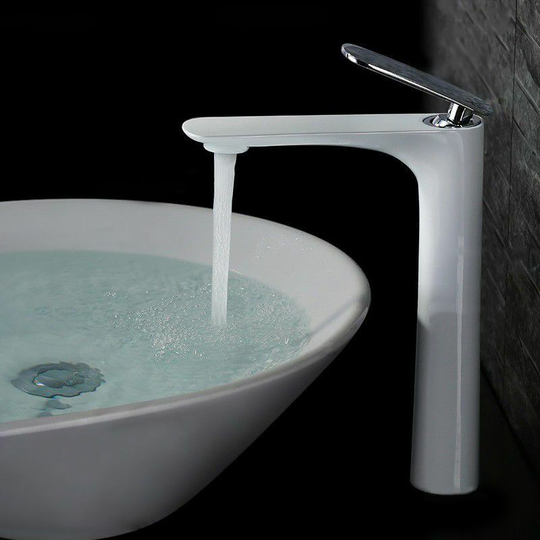 Contemporary tall sink faucet in white
