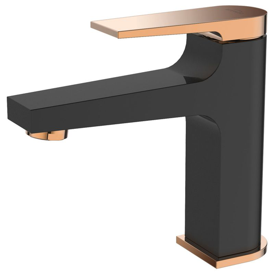 Invena - Black/Rose Gold Brass Bathroom Basin Faucet Mixer Tap + Click-Clack Plug
