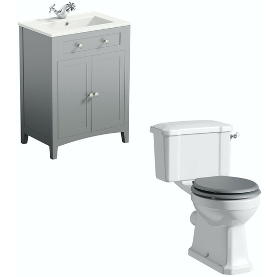 The Bath Co. Camberley close coupled toilet and satin grey vanity unit suite 600mm