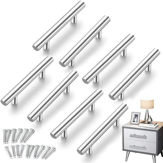 Perlerare - 8 pcs T-Bar Stick Kitchen Door Handles Pulls With Screws(150MM), Stainless Steel Kitchen Cabinet Handle 96mm Hole Spacing, for Cabinet