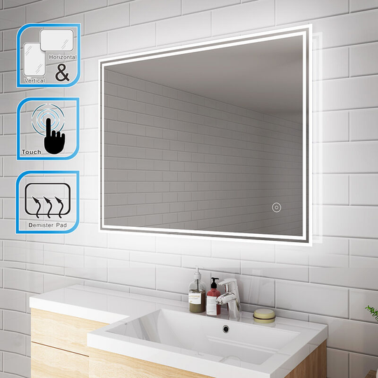 ELEGANT LED Bathroom Mirror 900x700mm Aluminium Alloy Bathroom Vanity Mirror with Touch Sensor Switch, Demister