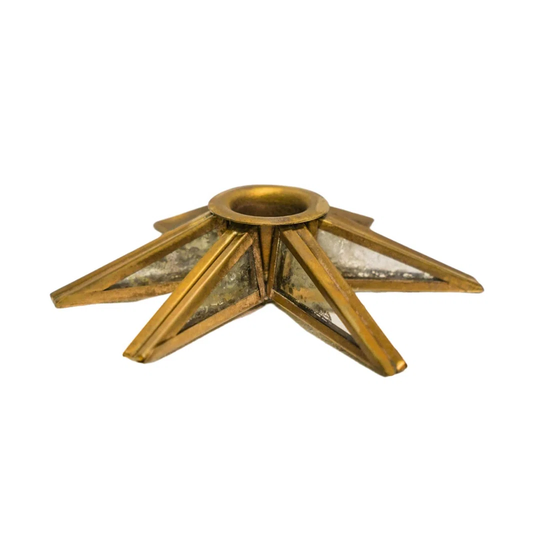 Antique Brass Mercury Glass Star Candle Holder H3.5Cm W14cm