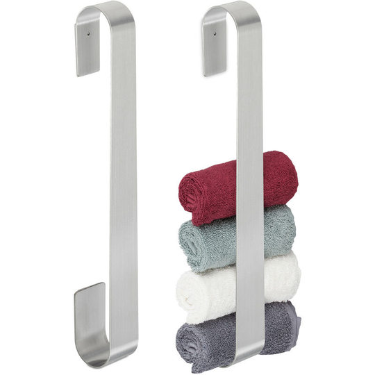 2x Towel Rails, Self-Adhesive, 430 Stainless Steel, Bathroom, Kitchen, No Drilling, hwd: 45x4x6 cm, Silver - Relaxdays