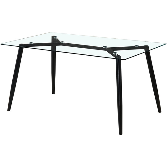 Out & out Bergen Black Table Tempered Glass with Powder Coated Black Legs- 150cm x 90cm x 75cm