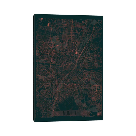 Munich Infrared Urban Blueprint Map by Hubert Roguski - Wrapped Canvas Painting