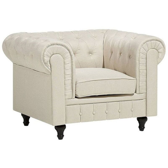 Modern Scroll Arm Fabric Club Chair Tufted Back Beige Chesterfield - Beige