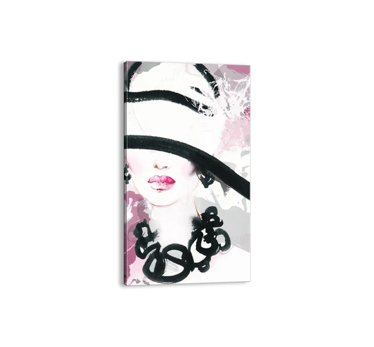 Portrait of a Lady in Black and Pink - Unframed Graphic Art Print on Canvas