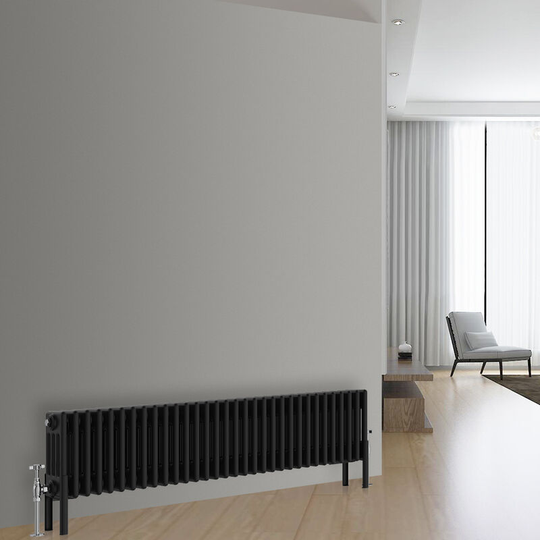 NRG - Traditional Vintage Cast Iron Style Radiator Black 4 Column 300x1460mm