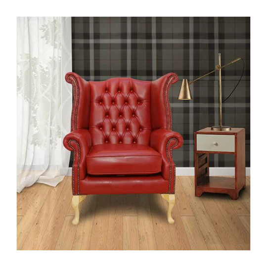 Chesterfield Queen Anne High Back Wing Chair China Red