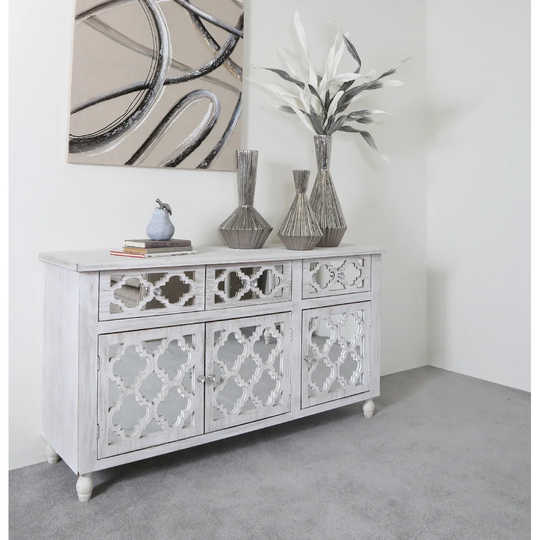 Sideboard for Living Room Hallway Furniture, 143cm 3 Drawer 3 Door Cupboard Wooden Storage Cabinet