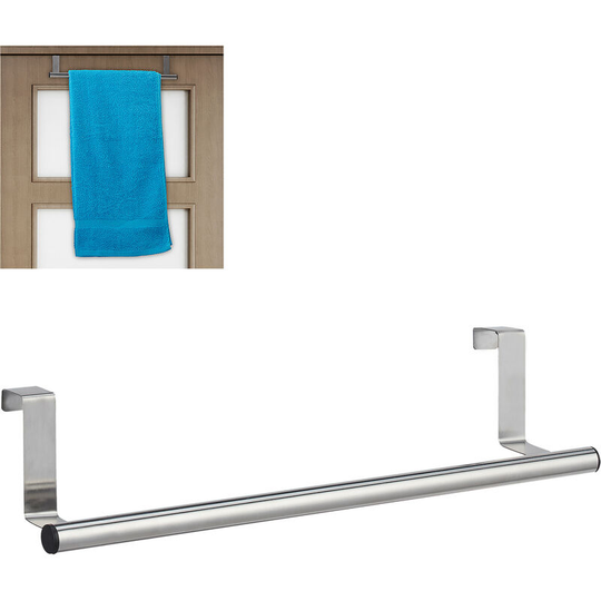 Towel Holder for Doors & Closet, Hanging, Stainless Steel, Rail, No Drilling, Kitchen & Bathroom, Silver - Relaxdays