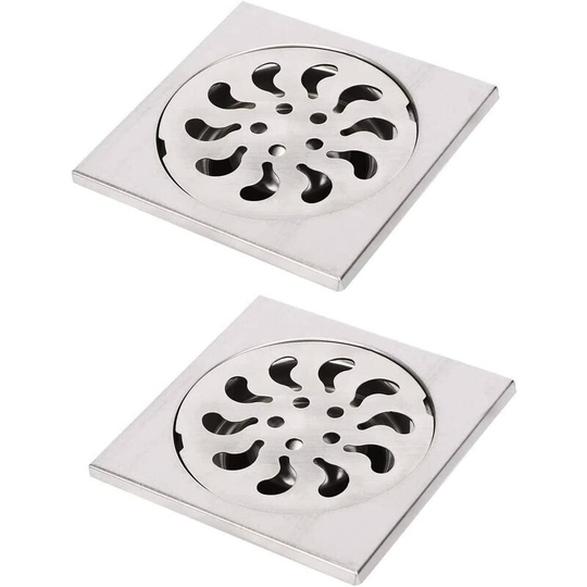 2pcs Stainless Steel Floor Drain, Square Shower Grate Shower Filter Shower Drain Hair Catcher for Bathroom, 90x90x30mm