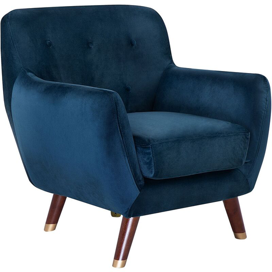 Beliani - Modern Velvet Armchair Navy Blue Tufted Backrest Solid Wood Legs Bodo - Blue
