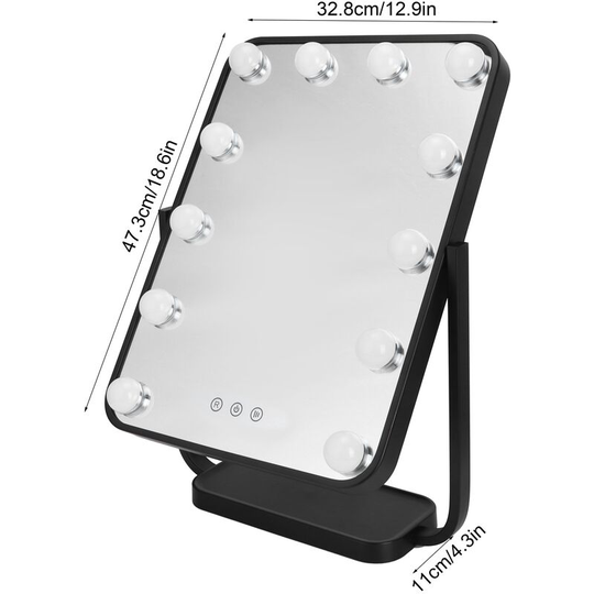 Led Touch Screen Makeup Mirror Adjustable Dimmable 360° Rotation Cosmetic MirrorUK Plug 110-240V