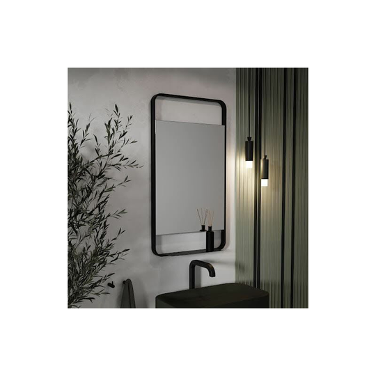 Vasari - Modern Wall Mounted Bathroom Mirror Vanity Storage Shelf Matt Black 550 x 1000mm - Black