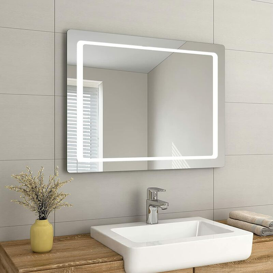 Emke - 900 x 700mm led Illuminated Bathroom Mirror with Sensor Switch | Demister Pad, Wall-Mounted Vanity Multifunction Mirror, Illuminated Smart