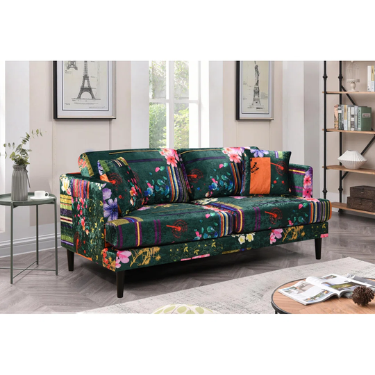 3 Seater Patchwork 171Cm Velvet Recessed Arm Sofa