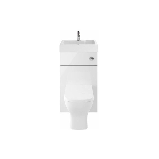 2 in 1 Toilet Basin Sink Combi Space Saving Cloakroom Unit White Gloss 500mm - White