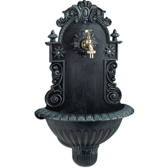 Relaxdays - Wall Water Fountain, Antique-Style, Nostalgia, Garden, Patio, Faucet, Hanging Basin, HxWxD: 62 x 38 x 20 cm, Green