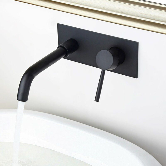 Modern Single Handle Wall Mounted Lavatory Faucet in Solid Black