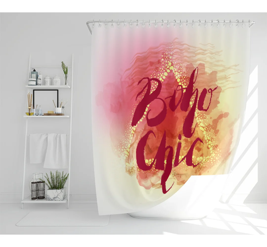 Boho Chic Lettering On Beautiful Watercolor Background Designer Shower Curtain