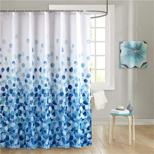 Blue Shower Curtain 180x200cm, Waterproof Polyester Fabric Mildew Proof Machine Washable Decorative Long Bathtub Bathroom Curtain, with 12 Curtain