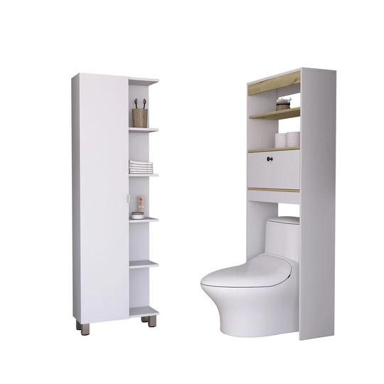 Set Malaga, Bathroom Shelf Over Toilet + Corner Bathroom Column