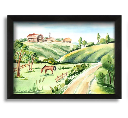 Horses in a Farm - Picture Frame Painting on Canvas