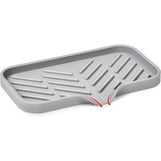 Silicone Kitchen Soap Dish, Kitchen Countertop Sink Tray/Soap Bottles, Sponge Holder and Organizer with Drain Spout, Gray, [Size : 9.5 x 5 inches]